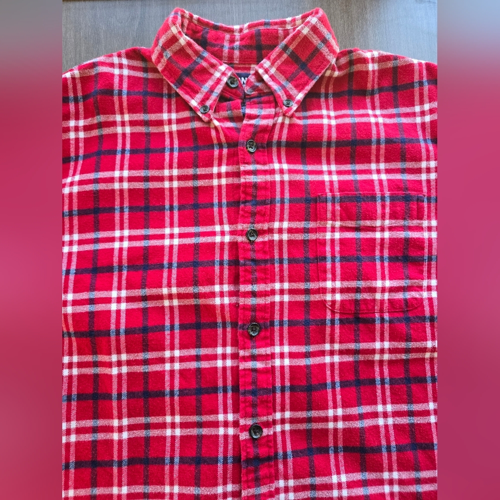 Lands' End Women's Red and White Plaid Button Down Shirt Cotton Fall Winter Med. - Picture 5 of 8